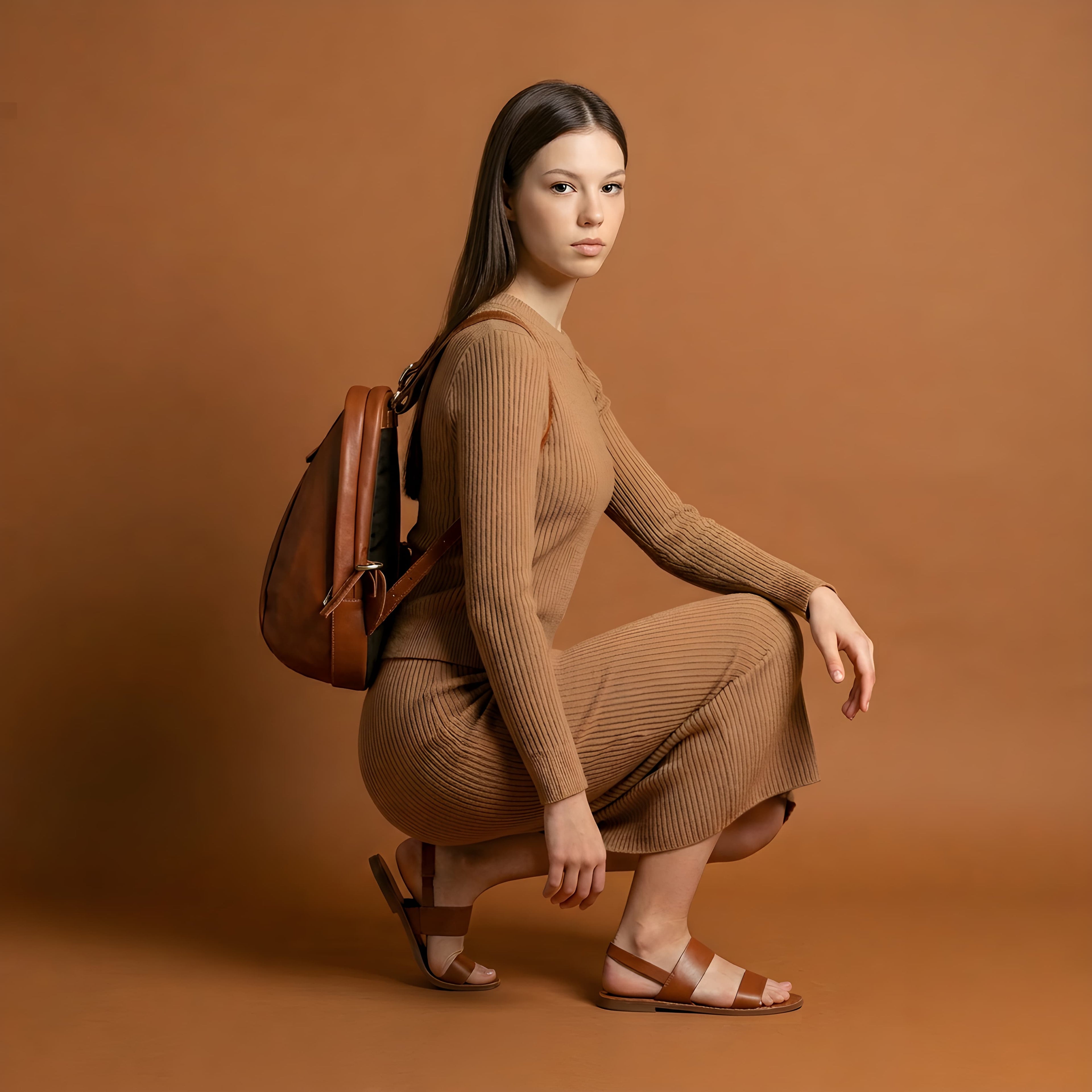 Q-LUNA Women's Genuine Leather Laptop Backpack – Minimalist 13.3" Multi-Compartment