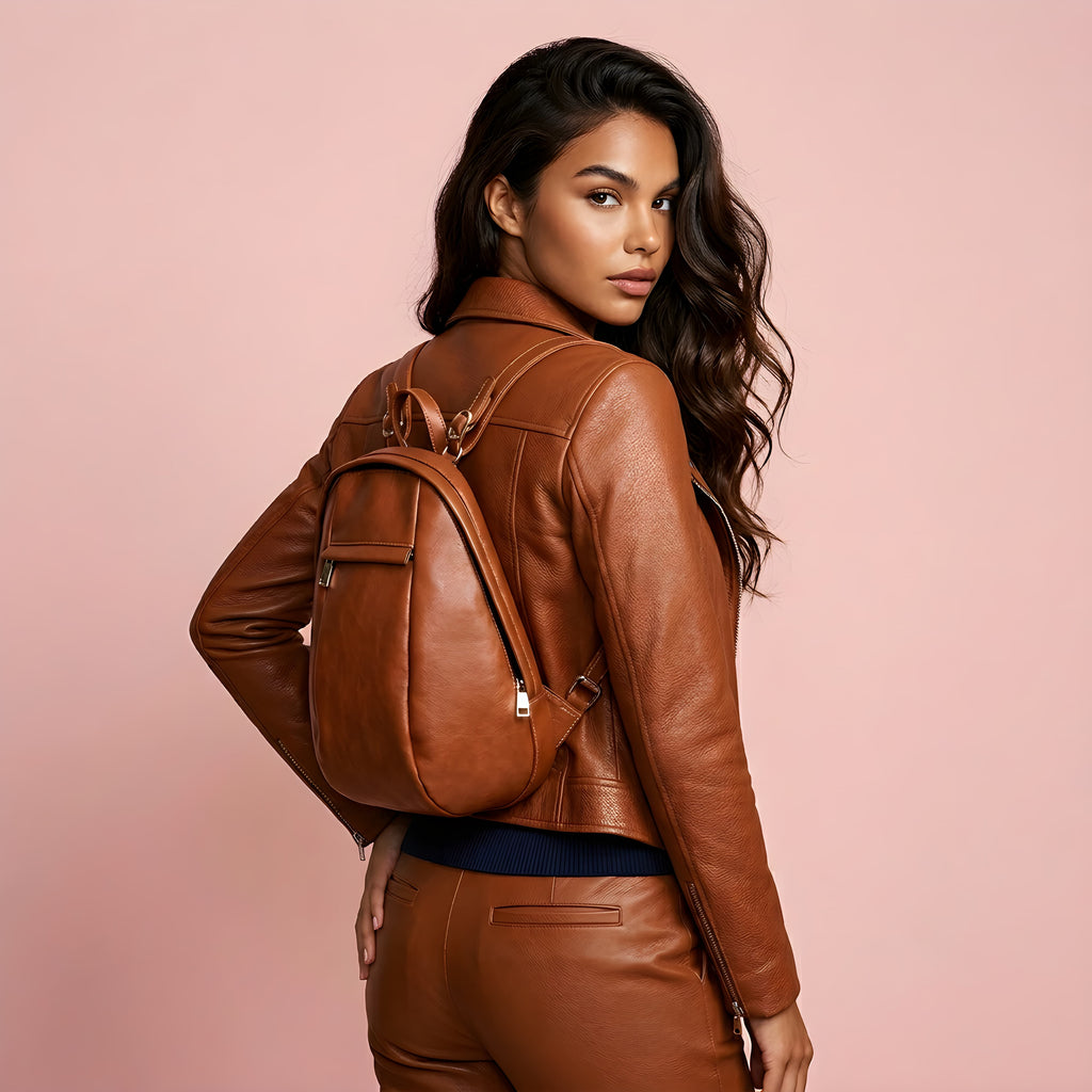 Q-LUNA Women's Genuine Leather Laptop Backpack – Minimalist 13.3" Multi-Compartment