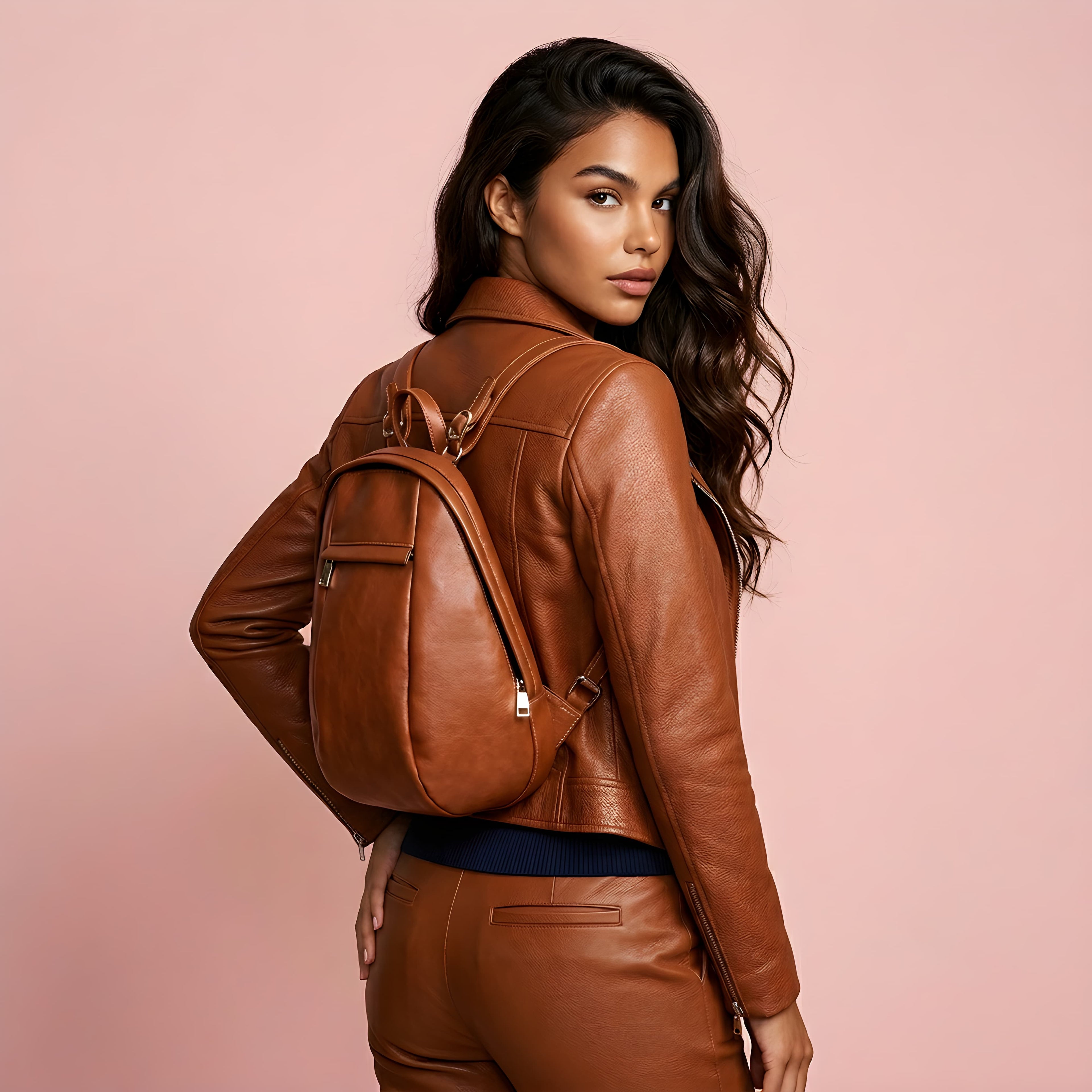 Q-LUNA Women's Genuine Leather Laptop Backpack – Minimalist 13.3" Multi-Compartment