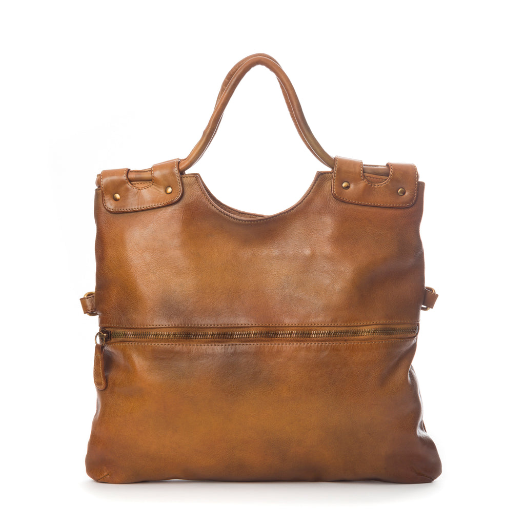 Q-LYRIC Vintage Calfskin Shoulder Bag – Foldable Italian Leather, Top Handles & Crossbody Strap
