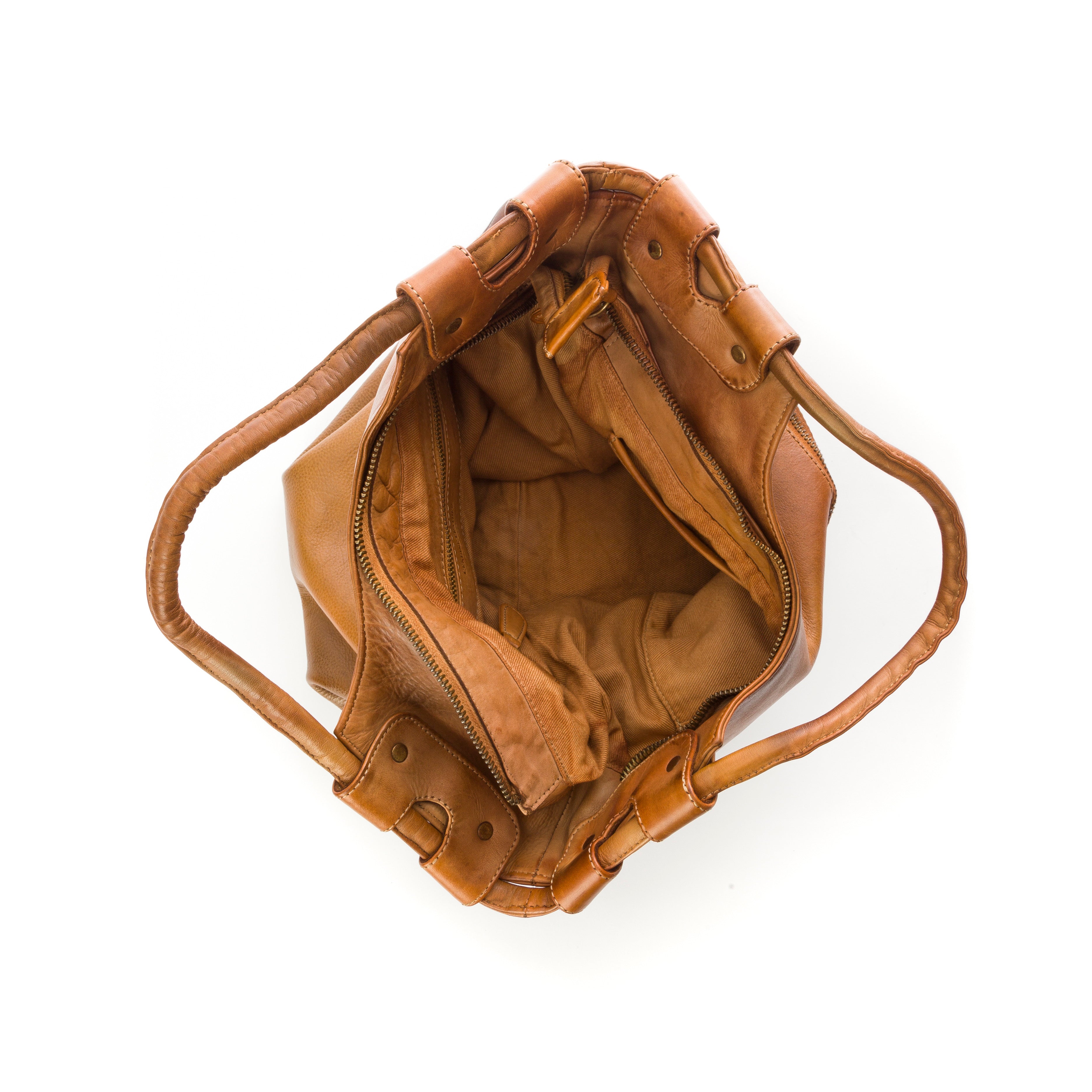 Q-LYRIC Vintage Calfskin Shoulder Bag – Foldable Italian Leather, Top Handles & Crossbody Strap
