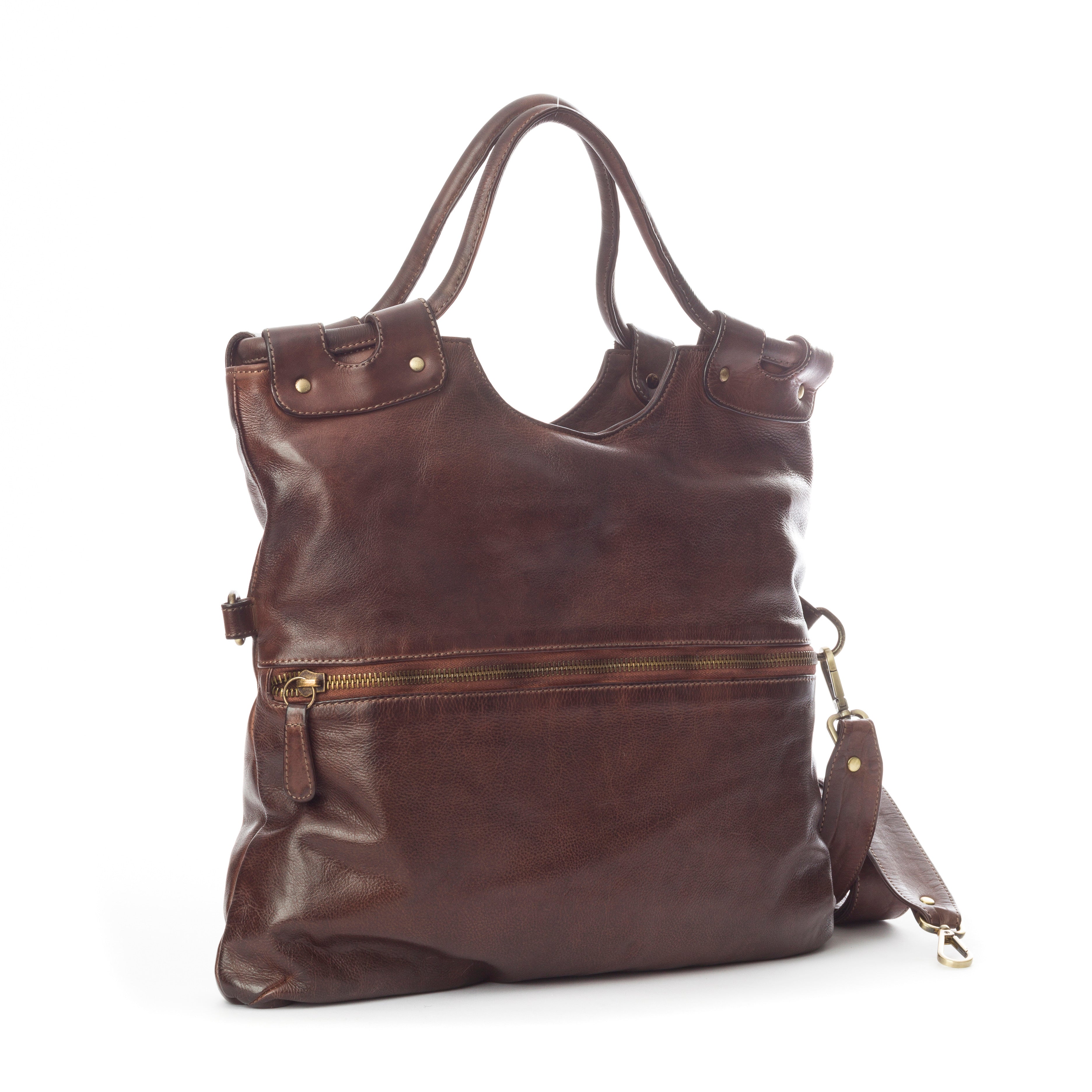 Q-LYRIC Vintage Calfskin Shoulder Bag – Foldable Italian Leather, Top Handles & Crossbody Strap