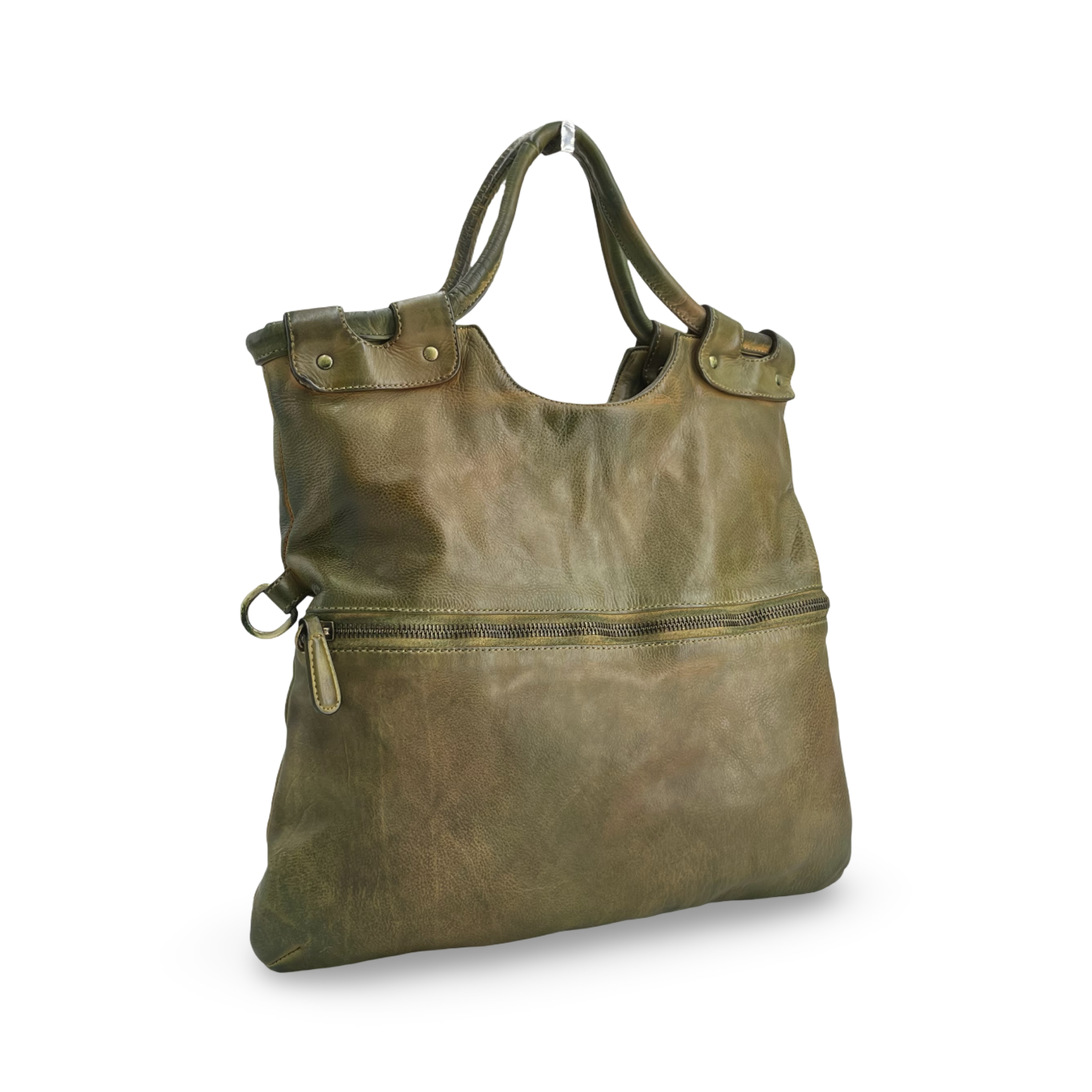 Q-LYRIC Vintage Calfskin Shoulder Bag – Foldable Italian Leather, Top Handles & Crossbody Strap