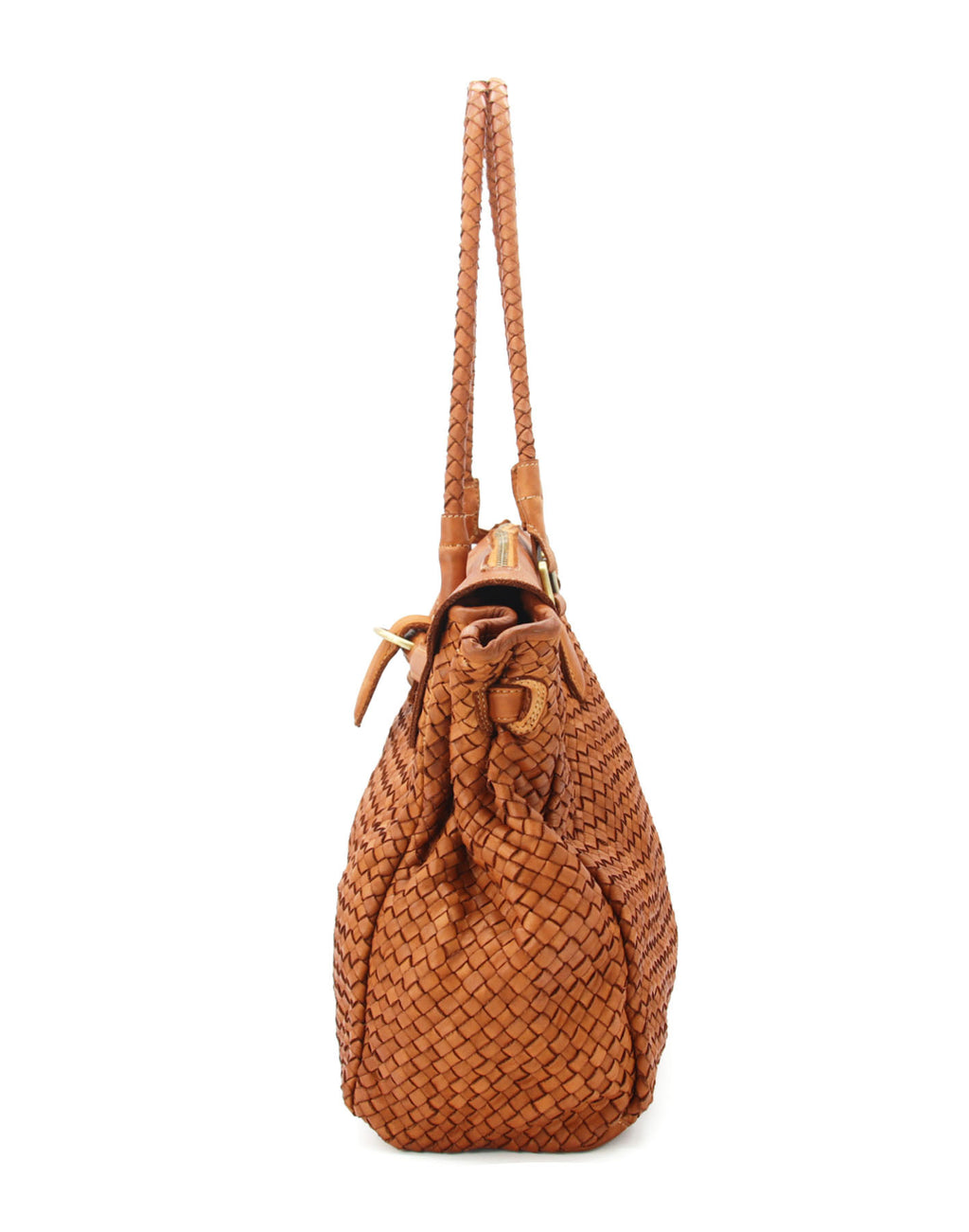 Q-LENA Women's Woven Italian Leather Shoulder Bag – Full-Grain Calfskin, Handmade