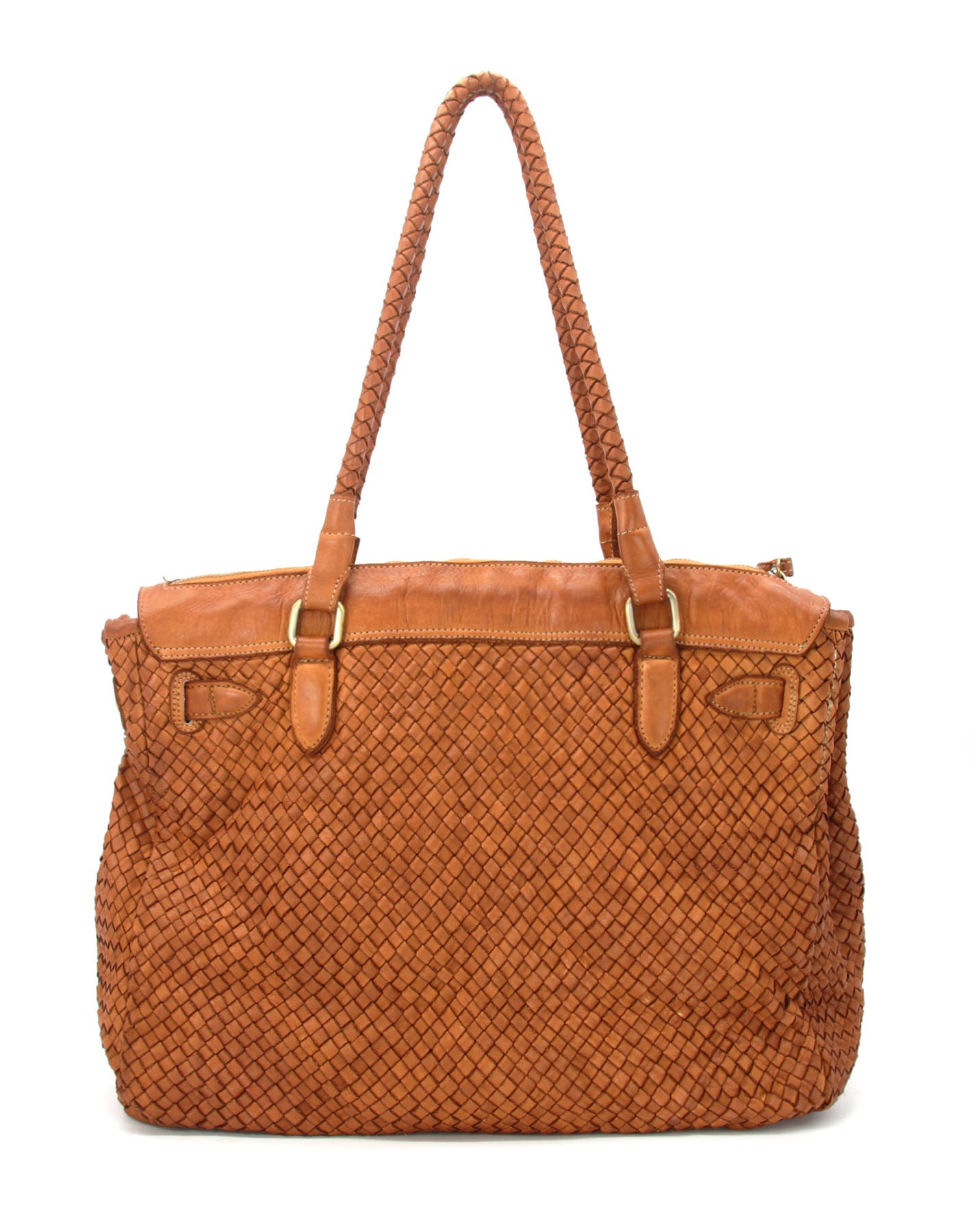 Q-LENA Women's Woven Italian Leather Shoulder Bag – Full-Grain Calfskin, Handmade
