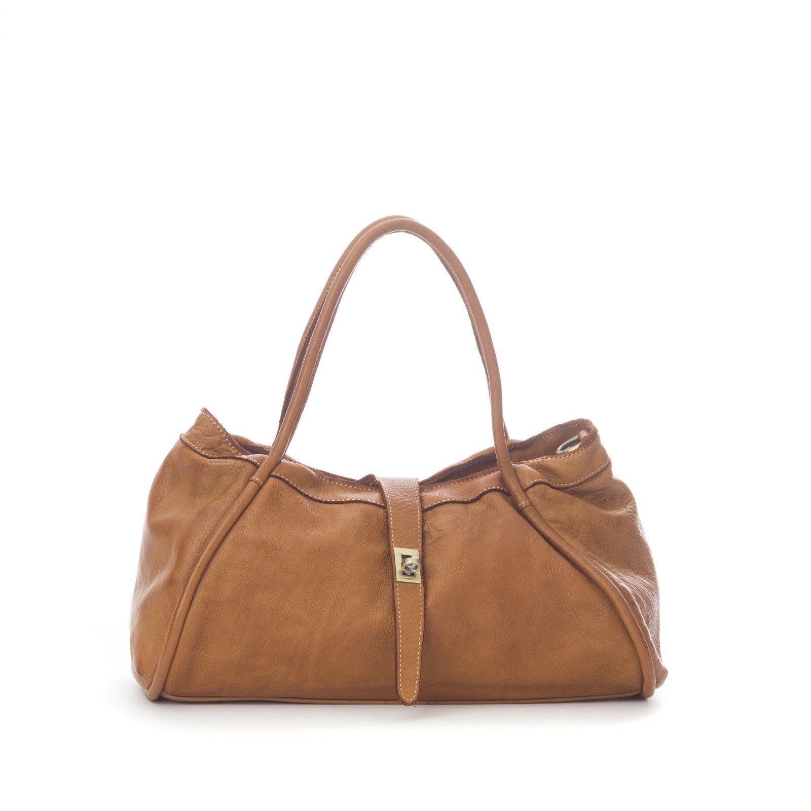 Q-LUNARA Vintage Smooth Calfskin Bag – Italian Leather, Zip & Buckle Closure, Medium