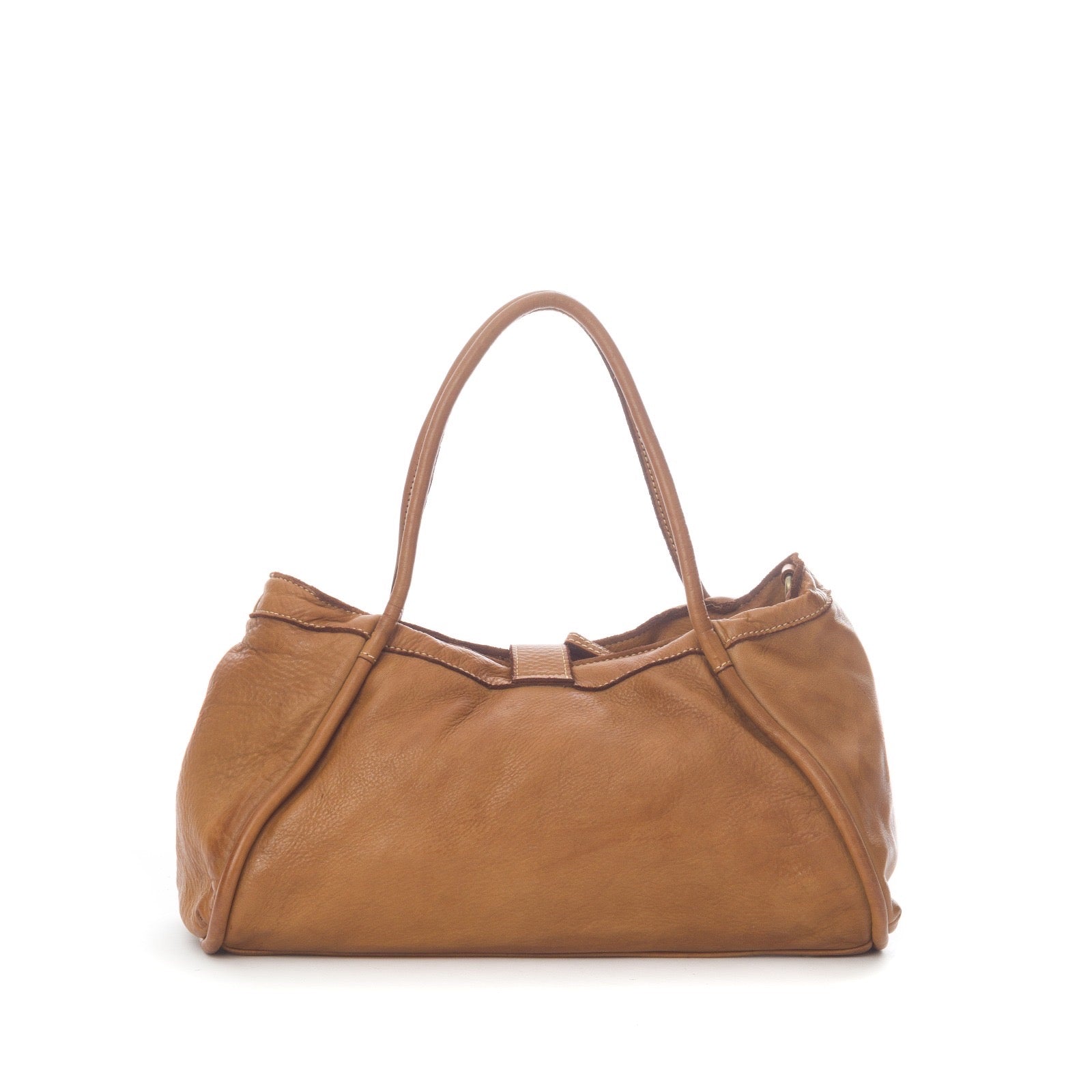 Q-LUNARA Vintage Smooth Calfskin Bag – Italian Leather, Zip & Buckle Closure, Medium
