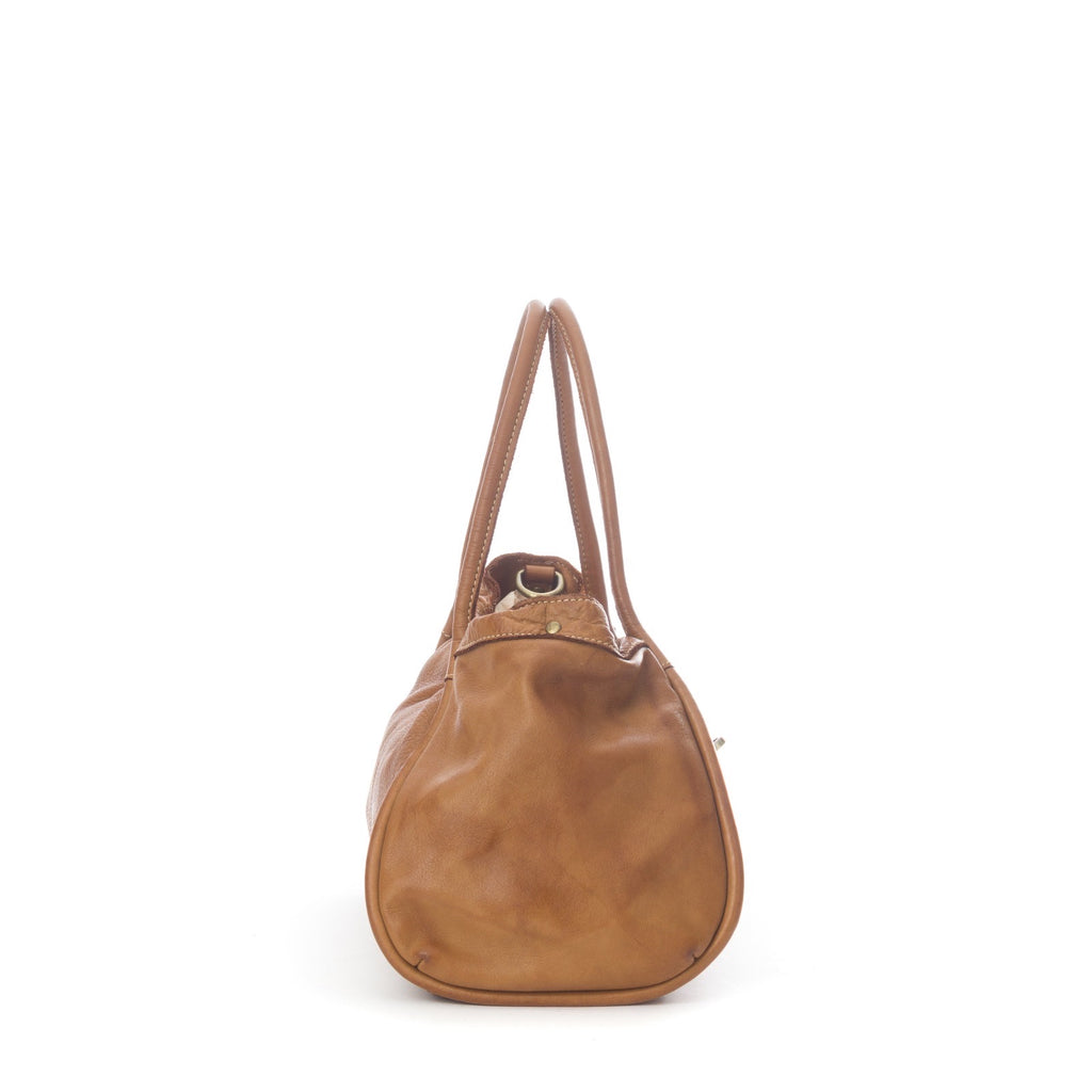 Q-LUNARA Vintage Smooth Calfskin Bag – Italian Leather, Zip & Buckle Closure, Medium