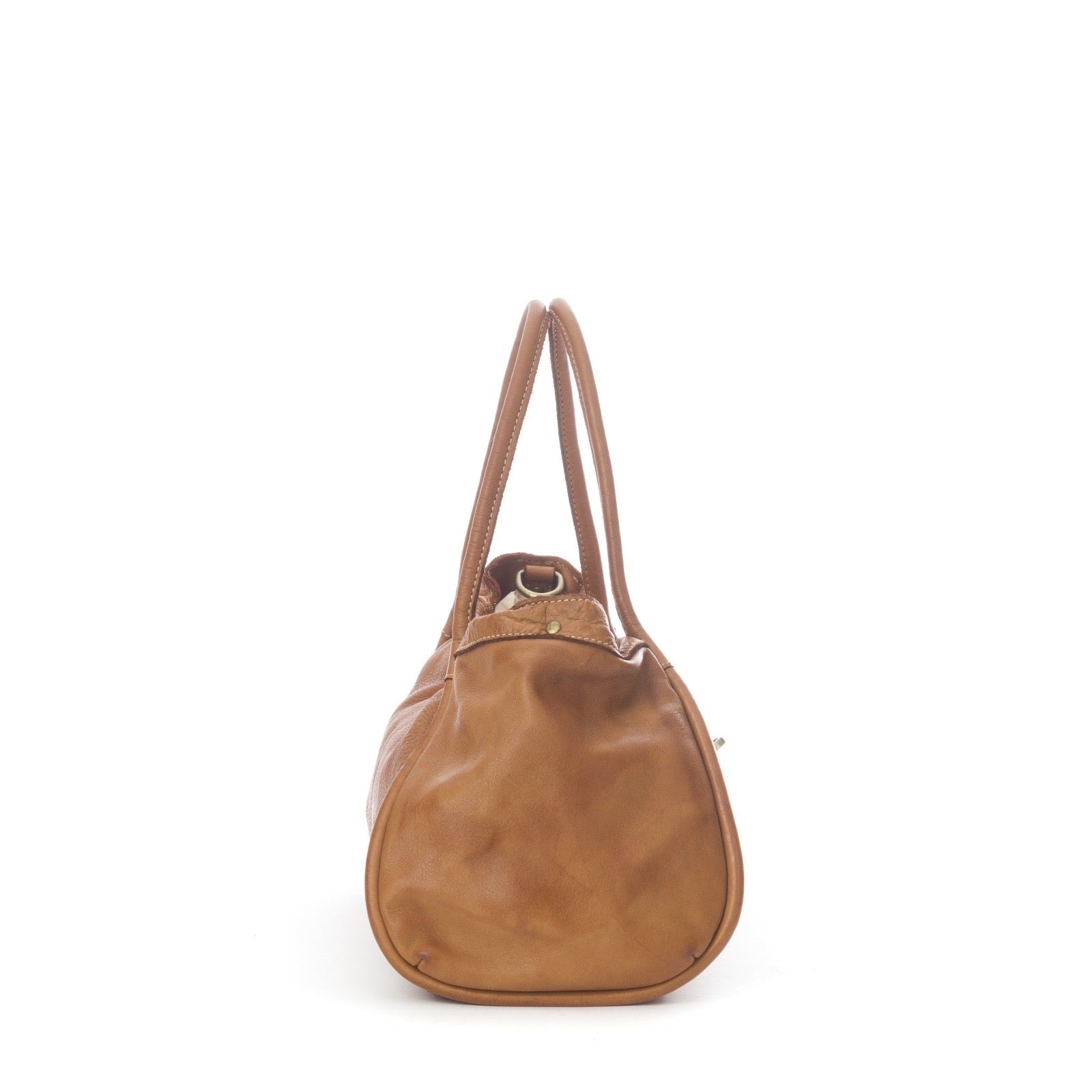 Q-LUNARA Vintage Smooth Calfskin Bag – Italian Leather, Zip & Buckle Closure, Medium