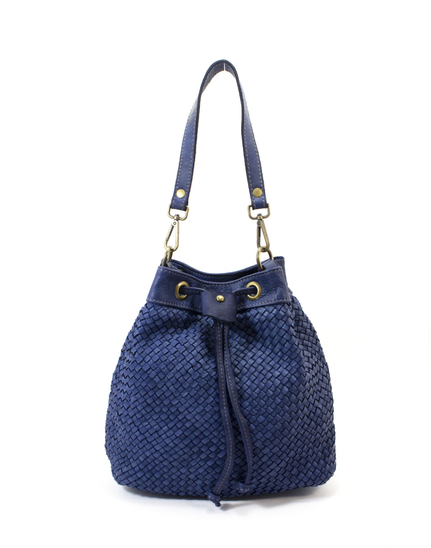 Q-MOON Vintage Braided Calfskin Bag – Italian Leather, Brass Hardware & Adjustable Strap