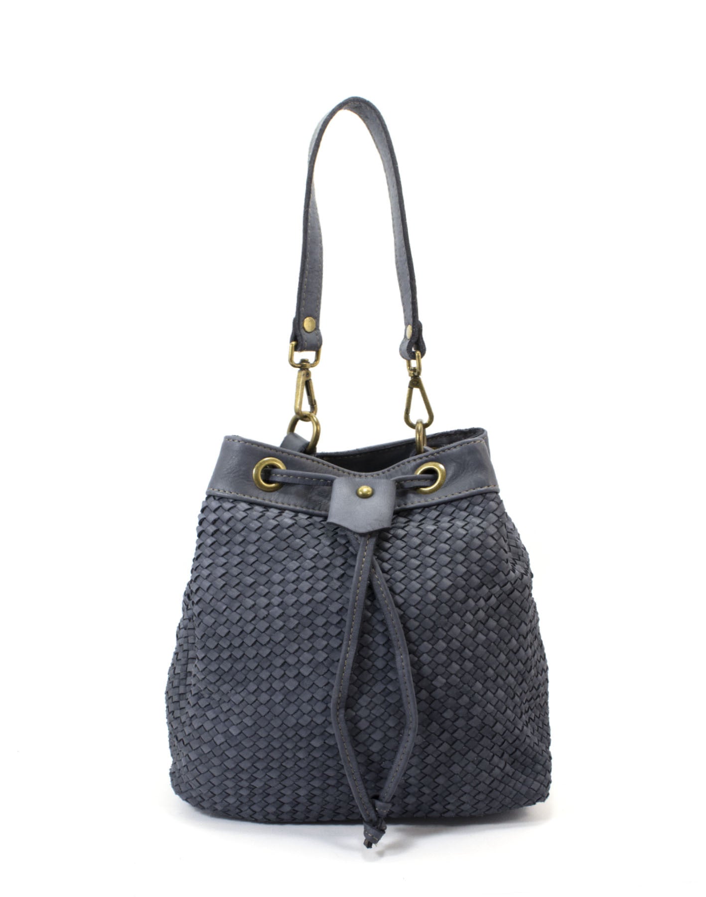 Q-MOON Vintage Braided Calfskin Bag – Italian Leather, Brass Hardware & Adjustable Strap
