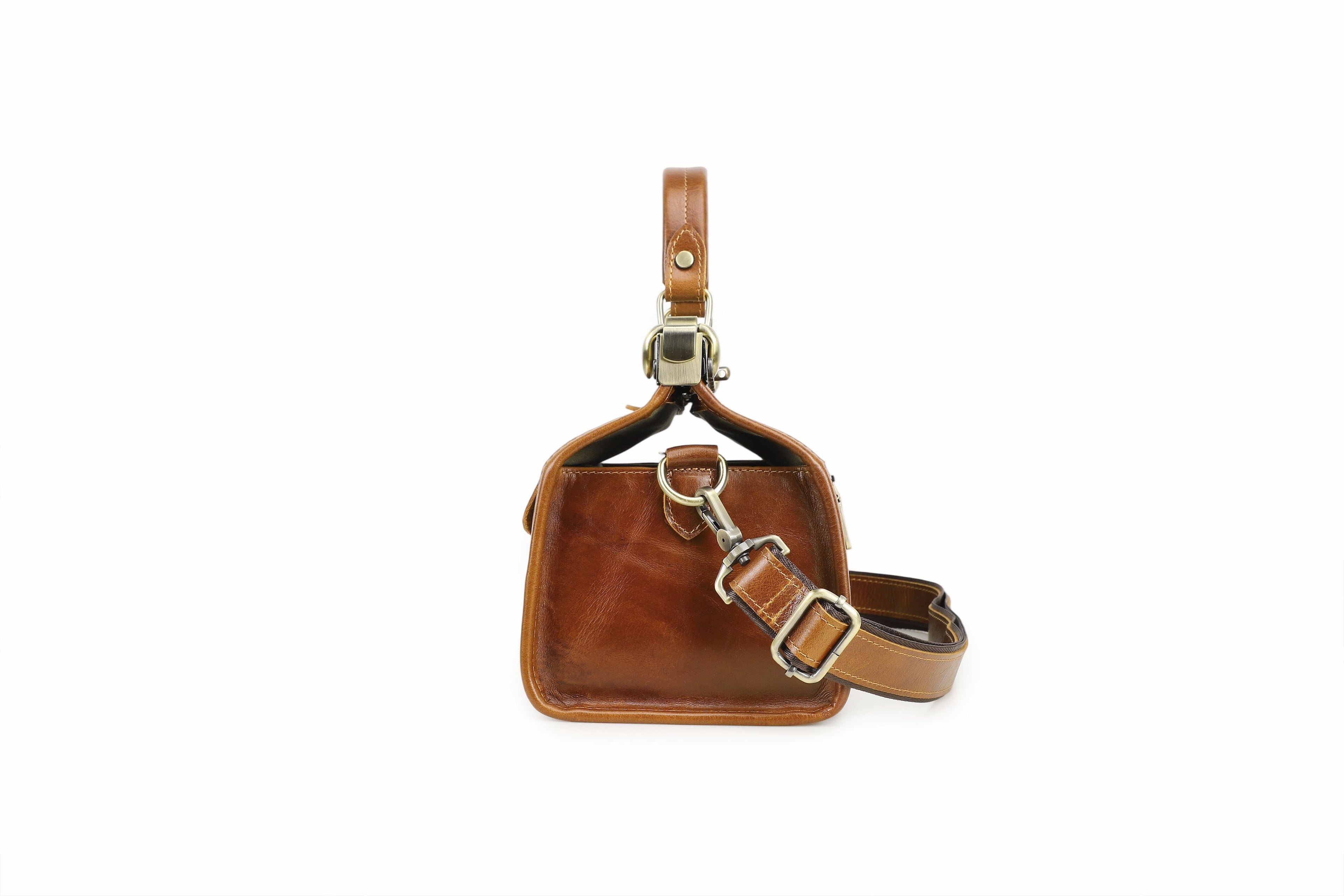 Q-MARVELLA Vintage Luxury Mini Box Handbag for Women – Full-Grain Vegetable-Tanned Leather, Kiss-Lock