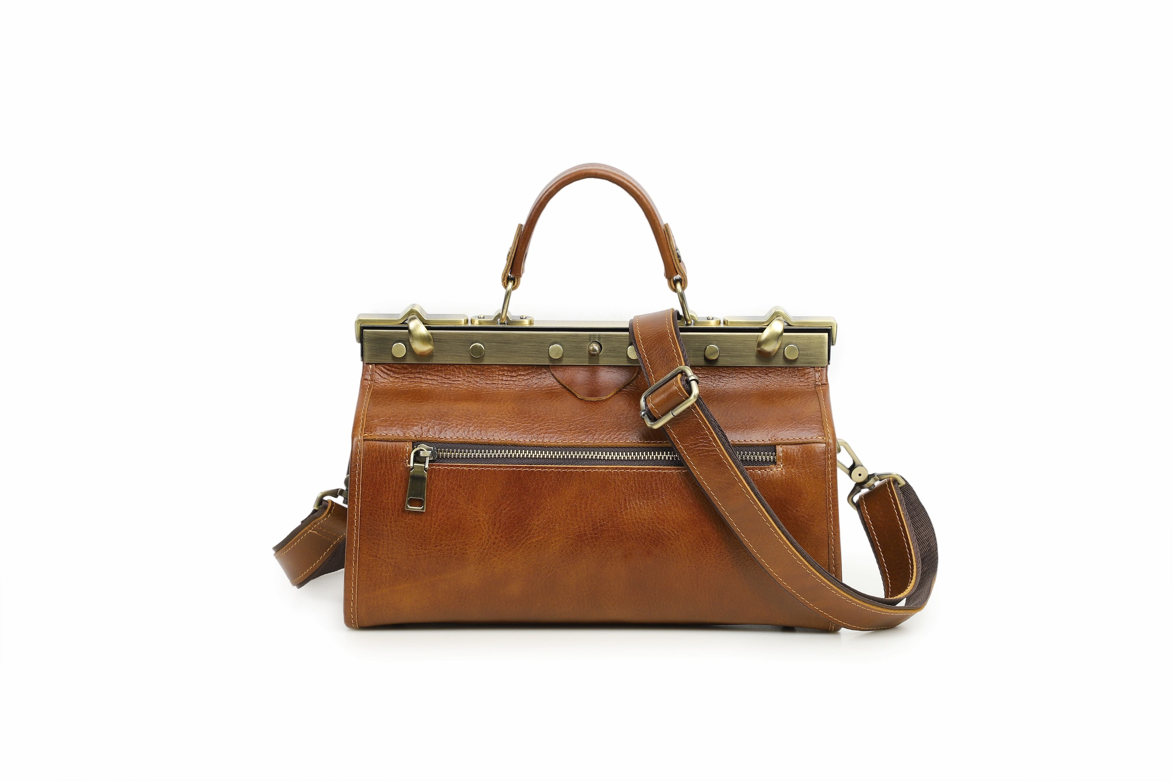 Q-MARVELLA Vintage Luxury Mini Box Handbag for Women – Full-Grain Vegetable-Tanned Leather, Kiss-Lock