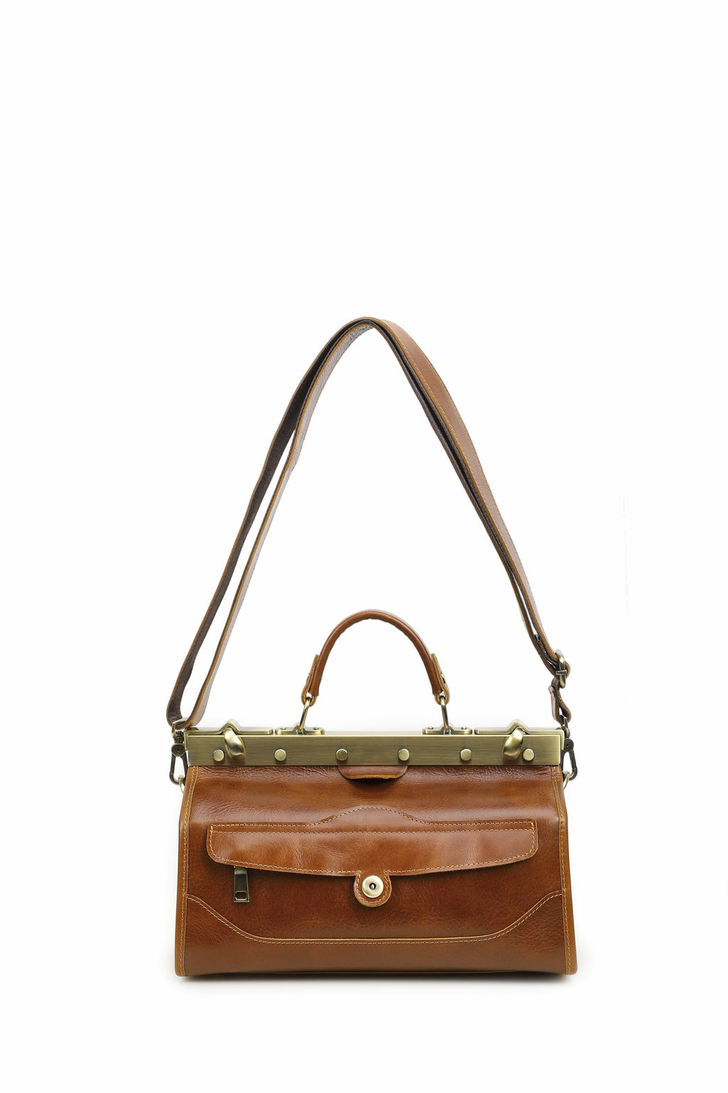 Q-MARVELLA Vintage Luxury Mini Box Handbag for Women – Full-Grain Vegetable-Tanned Leather, Kiss-Lock