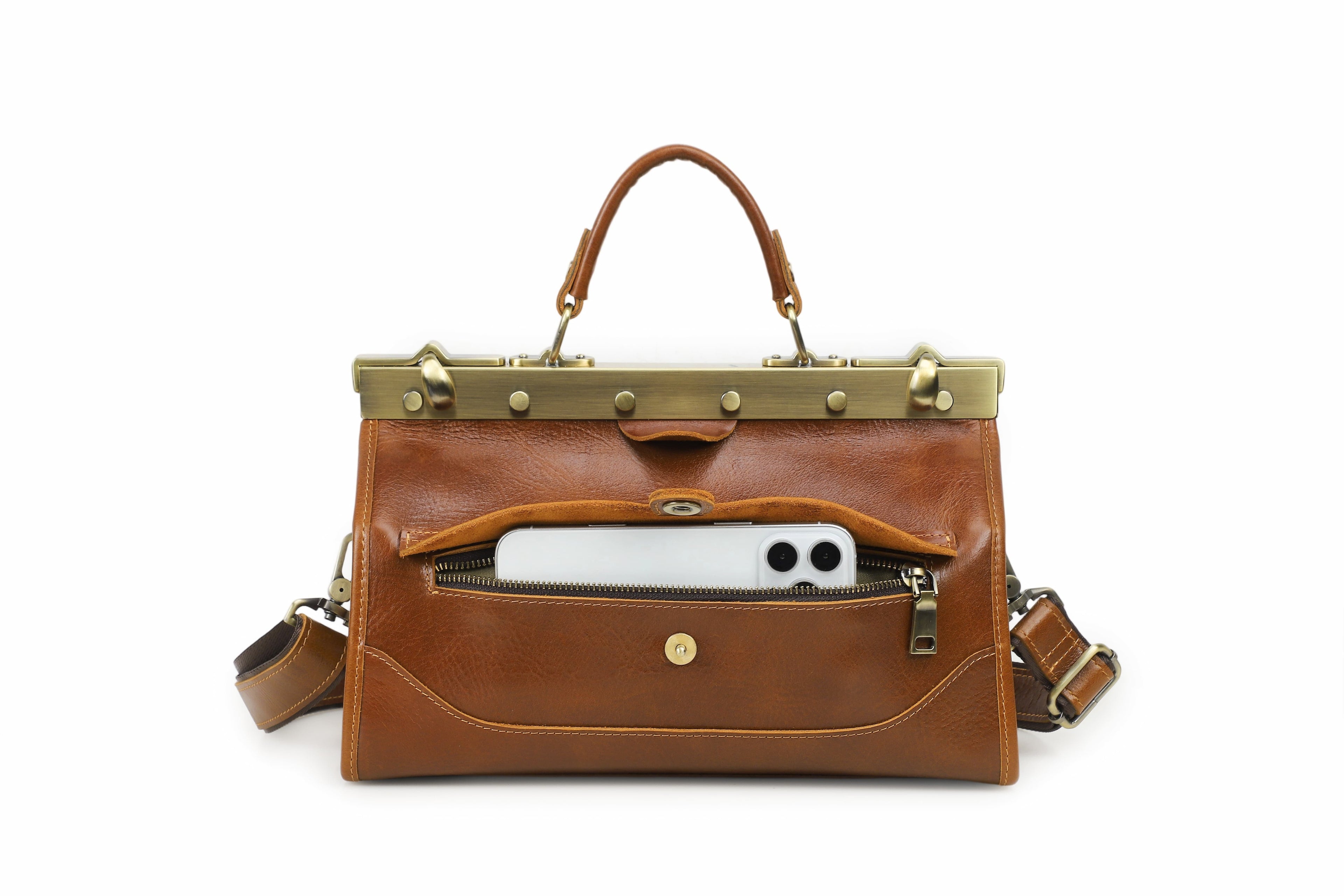 Q-MARVELLA Vintage Luxury Mini Box Handbag for Women – Full-Grain Vegetable-Tanned Leather, Kiss-Lock