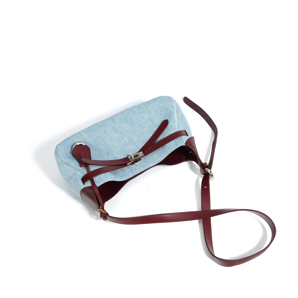 Q-MODELA Urban Luxe Cowhide Leather & Denim Shoulder Bag for Women – All-Season
