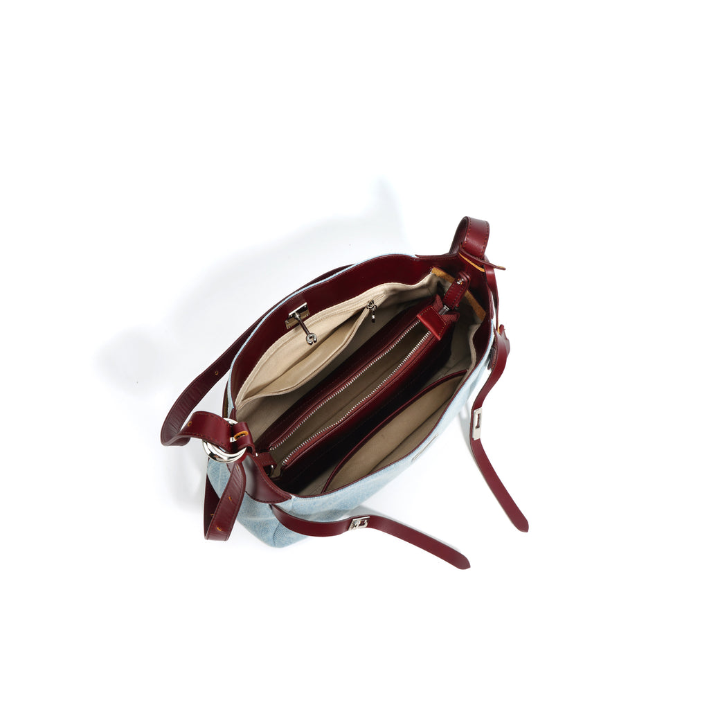 Q-MODELA Urban Luxe Cowhide Leather & Denim Shoulder Bag for Women – All-Season