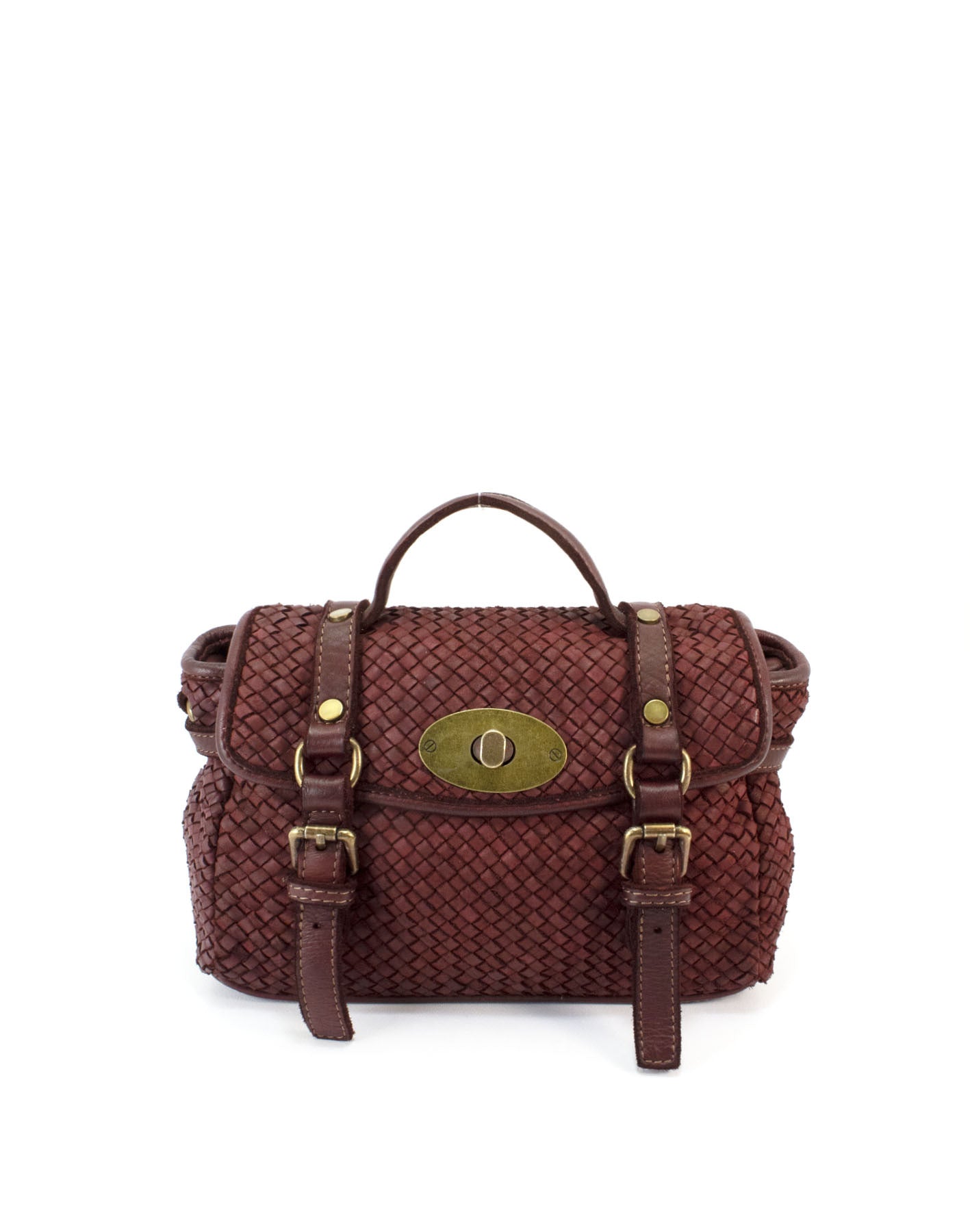 Q-NOOR Vintage Woven Calfskin Small Bag – Italian Leather, Buckle Flap & Crossbody Strap