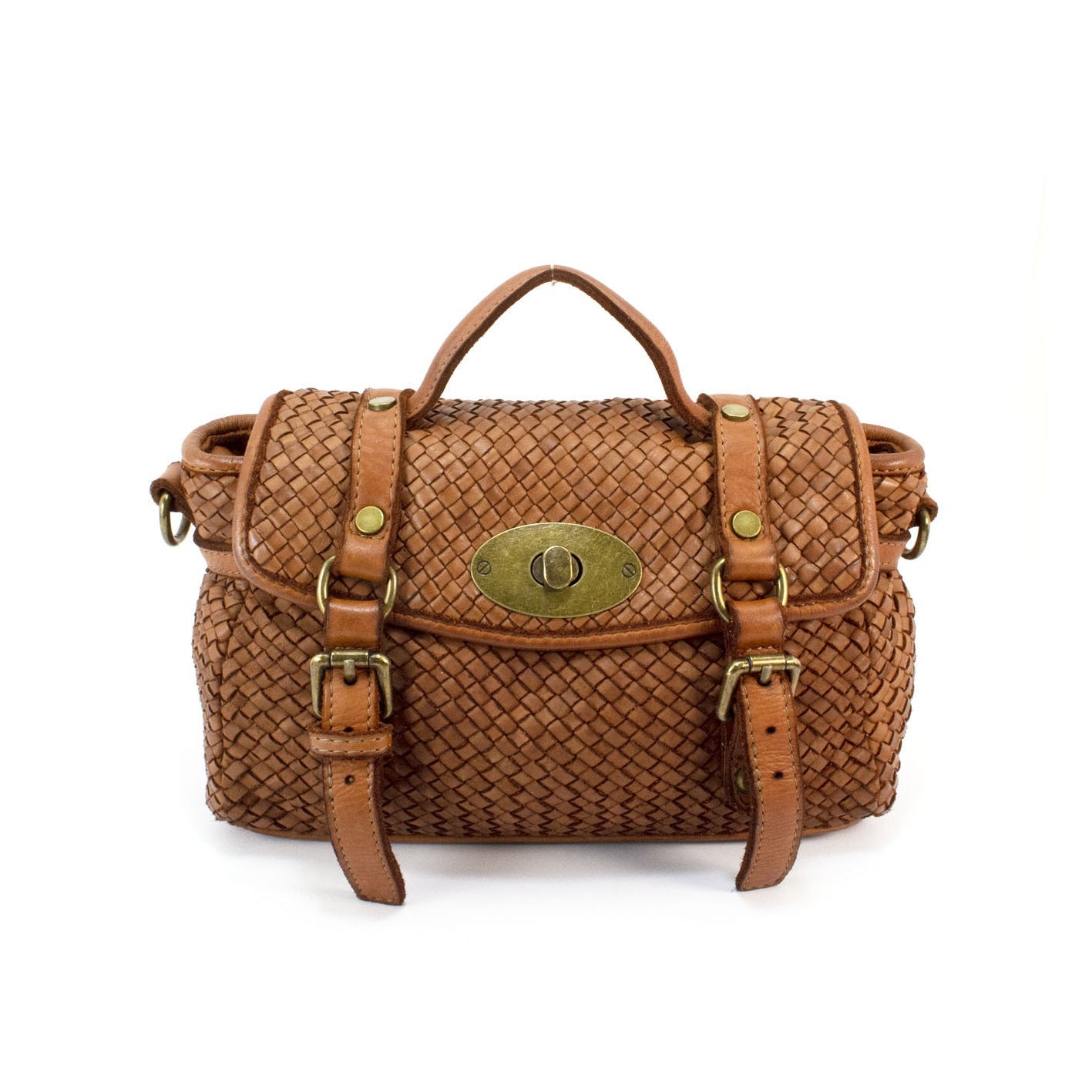 Q-NOOR Vintage Woven Calfskin Small Bag – Italian Leather, Buckle Flap & Crossbody Strap