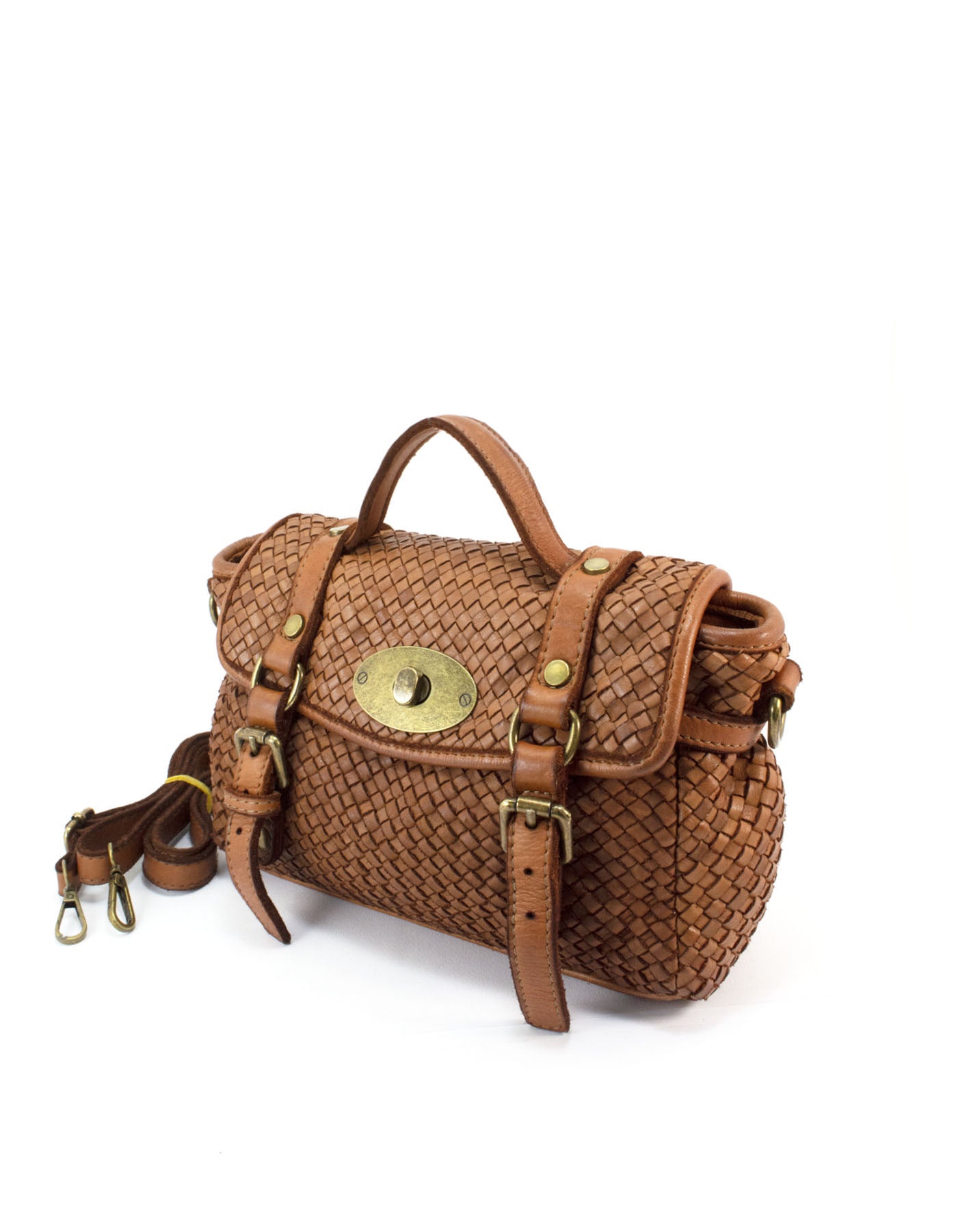Q-NOOR Vintage Woven Calfskin Small Bag – Italian Leather, Buckle Flap & Crossbody Strap