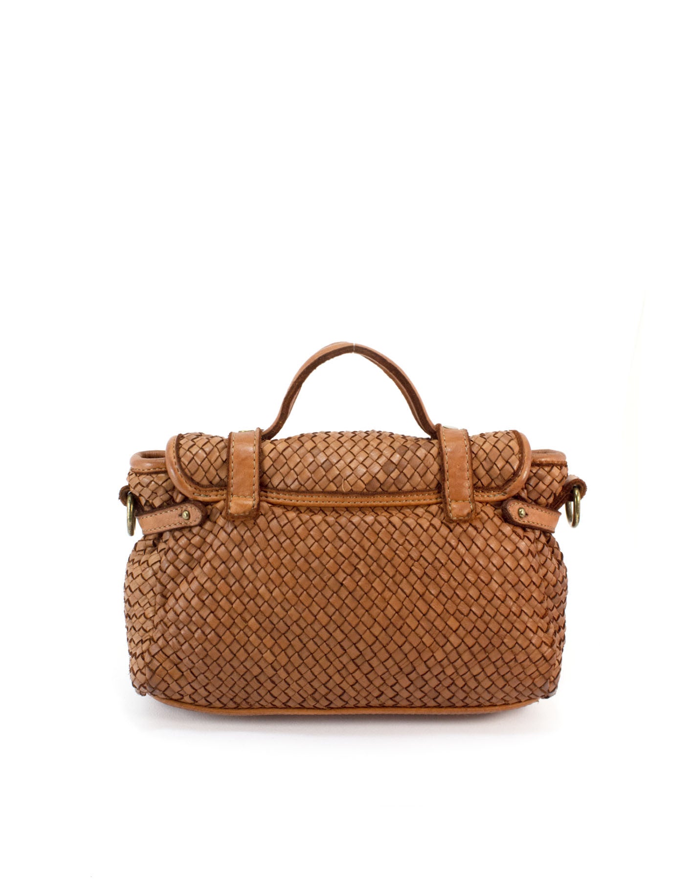 Q-NOOR Vintage Woven Calfskin Small Bag – Italian Leather, Buckle Flap & Crossbody Strap