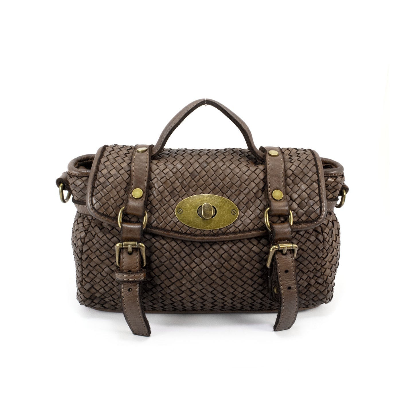 Q-NOOR Vintage Woven Calfskin Small Bag – Italian Leather, Buckle Flap & Crossbody Strap