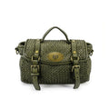 Q-NOOR Vintage Woven Calfskin Small Bag – Italian Leather, Buckle Flap & Crossbody Strap