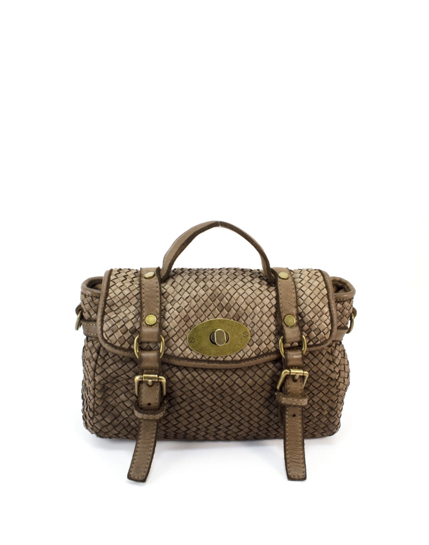 Q-NOOR Vintage Woven Calfskin Small Bag – Italian Leather, Buckle Flap & Crossbody Strap