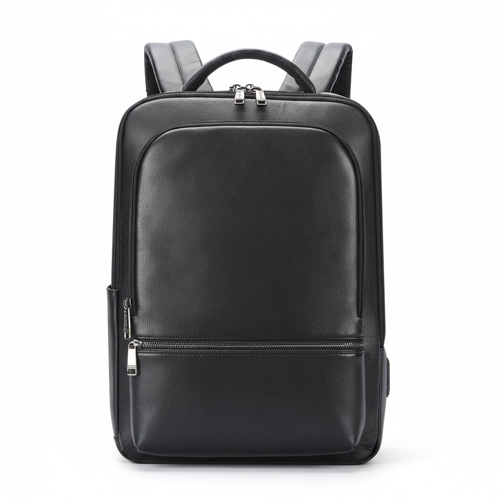 Q-NINJAHOOD Genuine Leather Laptop Backpack – USB Charging, TSA Lay-Flat & Breathable Back Support