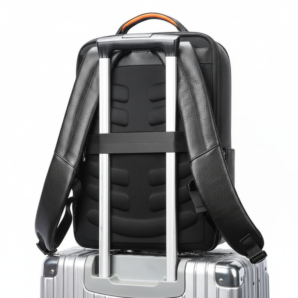 Q-NINJAHOOD Genuine Leather Laptop Backpack – USB Charging, TSA Lay-Flat & Breathable Back Support