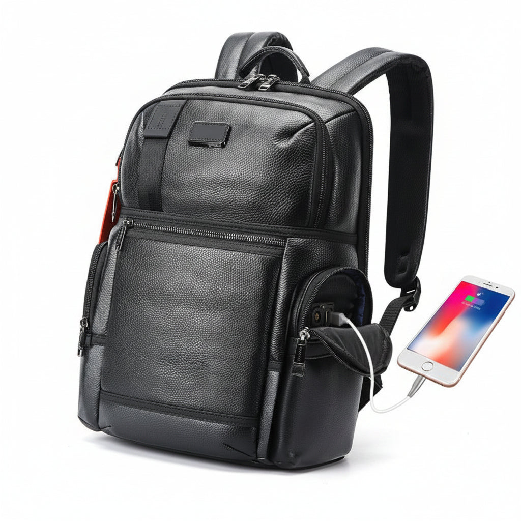 Q-NOTORIOUS Genuine Leather Backpack – Anti-Theft, USB Charging, TSA Lay-Flat & Slim Fit