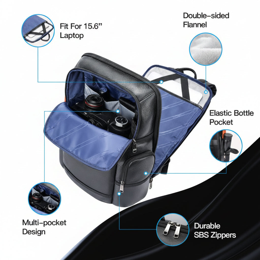Q-NOTORIOUS Genuine Leather Backpack – Anti-Theft, USB Charging, TSA Lay-Flat & Slim Fit