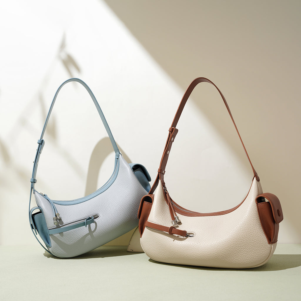 Q-PERLA Genuine Cowhide Leather Shoulder Bag for Women – Waterproof Minimalist Design