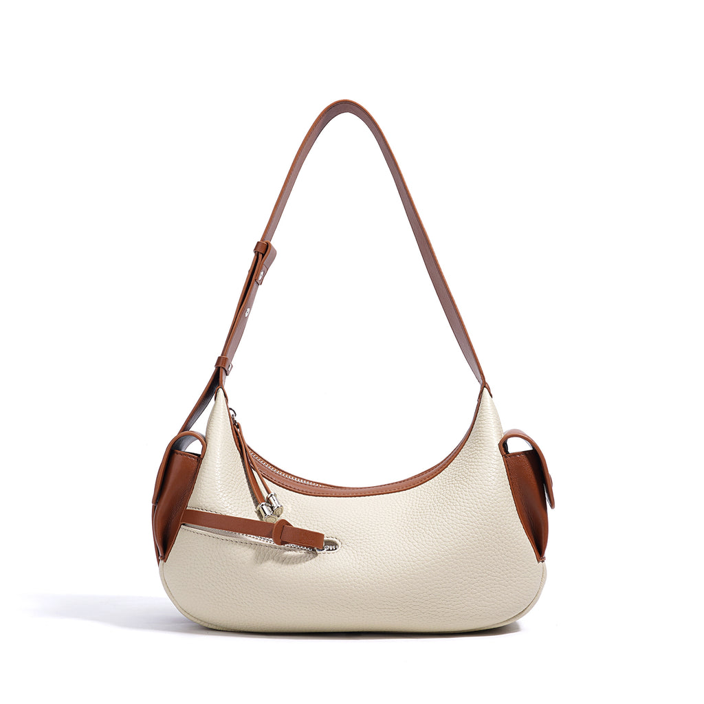 Q-PERLA Genuine Cowhide Leather Shoulder Bag for Women – Waterproof Minimalist Design