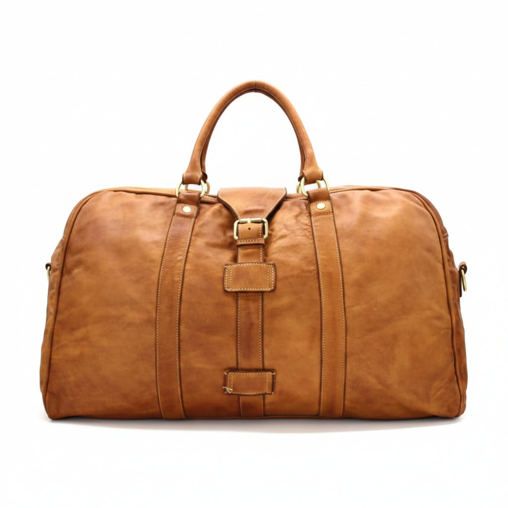 Q-ROVE Italian Leather Duffel Bag – Washed Calfskin, Water-Resistant & Large Capacity
