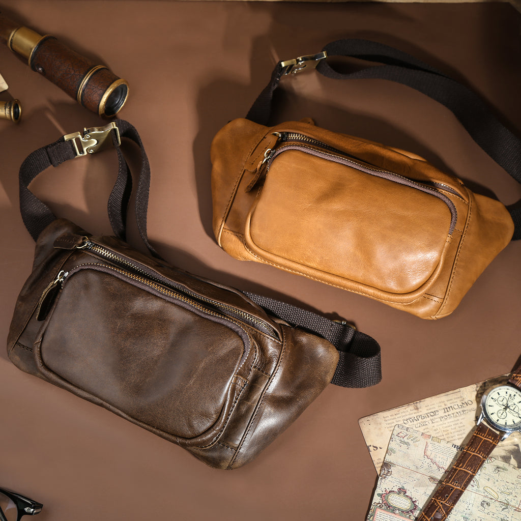 Q-RAPTOR Genuine Leather Crossbody Chest Bag & Waist Pack for Men