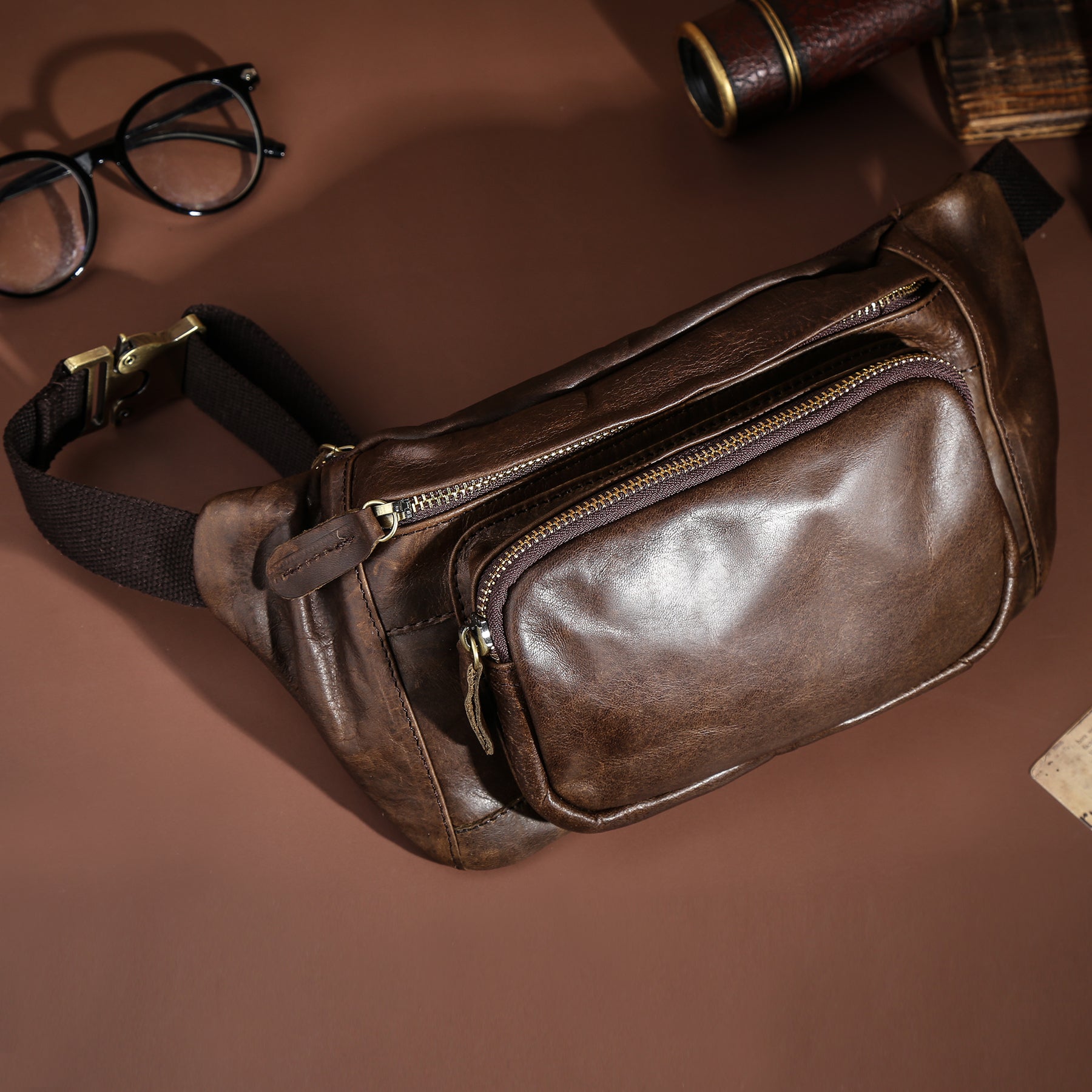 Q-RAPTOR Genuine Leather Crossbody Chest Bag & Waist Pack for Men