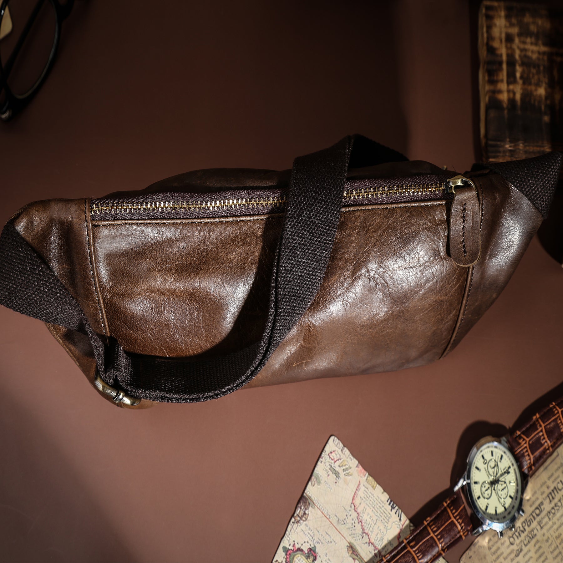 Q-RAPTOR Genuine Leather Crossbody Chest Bag & Waist Pack for Men