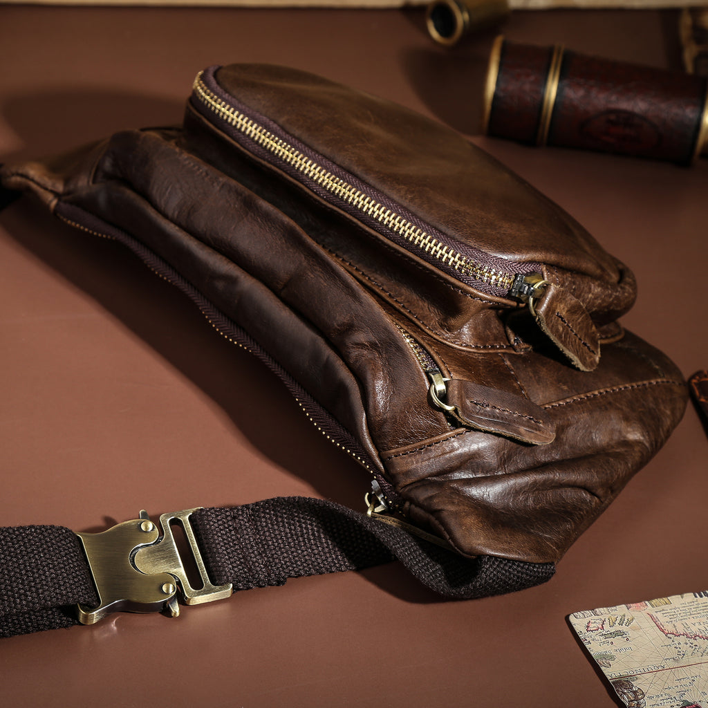 Q-RAPTOR Genuine Leather Crossbody Chest Bag & Waist Pack for Men