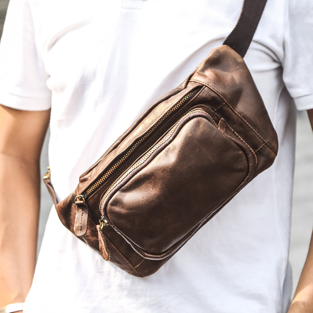 Q-RAPTOR Genuine Leather Crossbody Chest Bag & Waist Pack for Men
