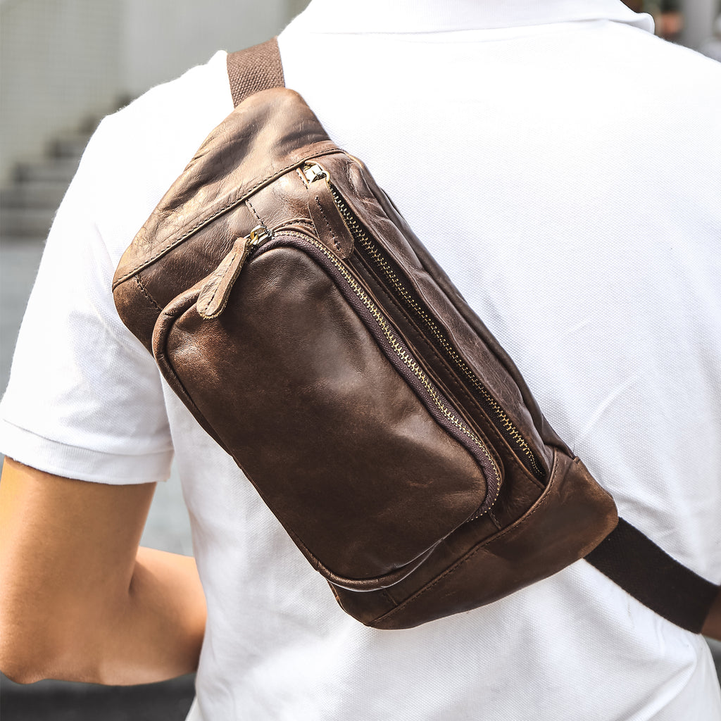 Q-RAPTOR Genuine Leather Crossbody Chest Bag & Waist Pack for Men