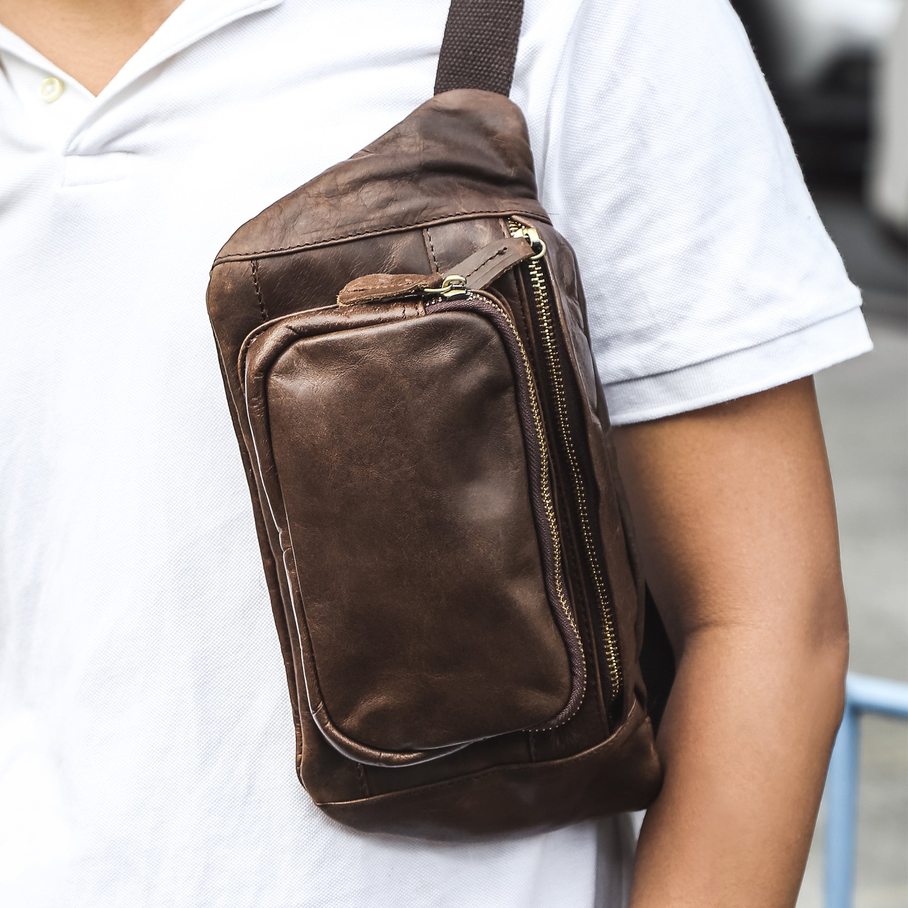 Q-RAPTOR Genuine Leather Crossbody Chest Bag & Waist Pack for Men