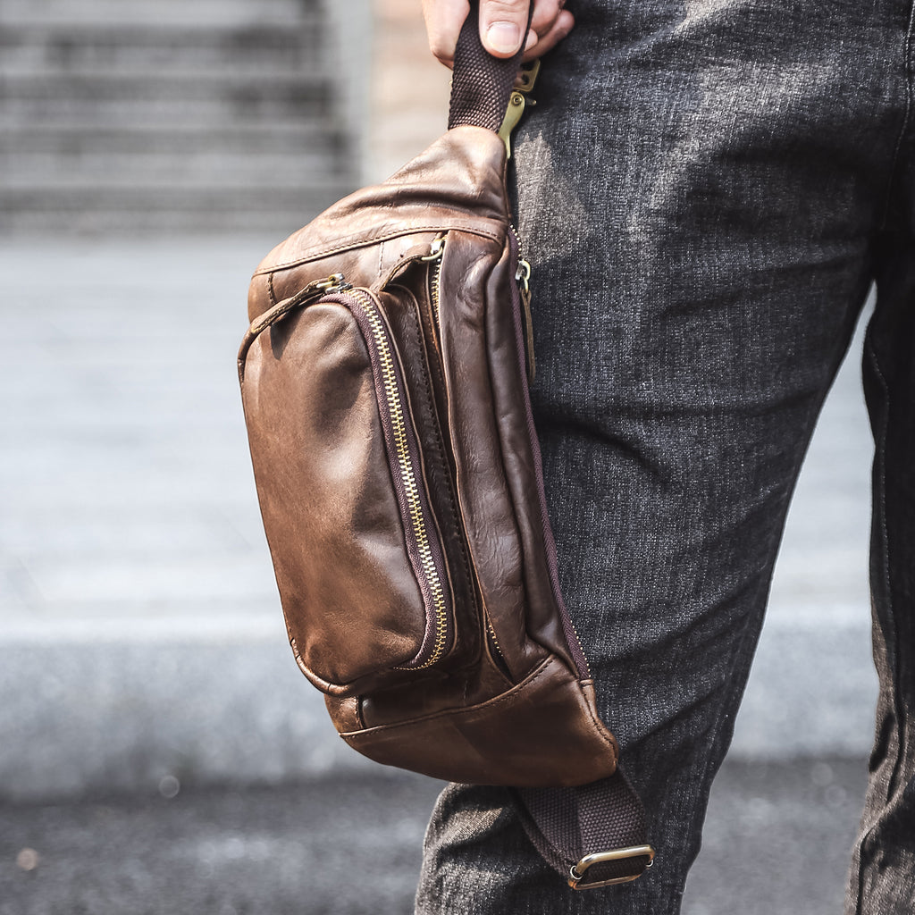 Q-RAPTOR Genuine Leather Crossbody Chest Bag & Waist Pack for Men