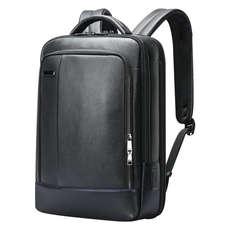 Q-RIDER Expandable Genuine Leather Backpack – Anti-Theft, USB Charging & TSA Lay-Flat