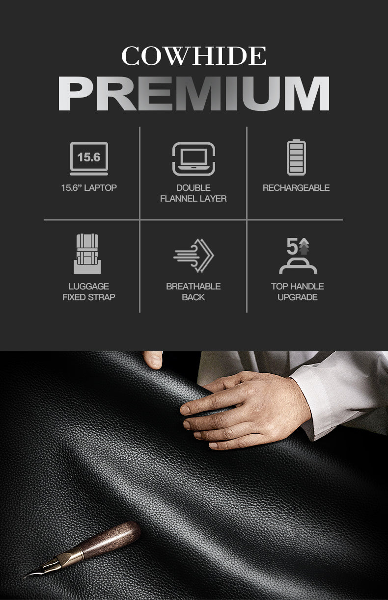 Q-Giant Genuine Leather Backpack – 40L Anti-Theft Travel & Laptop Bag with USB Charging Port