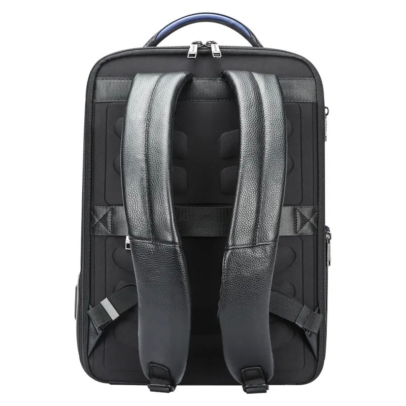 Q-RIDER Expandable Genuine Leather Backpack – Anti-Theft, USB Charging & TSA Lay-Flat