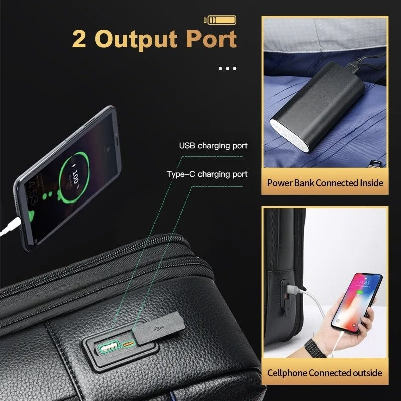 Q-RIDER Expandable Genuine Leather Backpack – Anti-Theft, USB Charging & TSA Lay-Flat