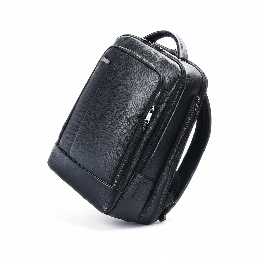 Q-RIDER Expandable Genuine Leather Backpack – Anti-Theft, USB Charging & TSA Lay-Flat