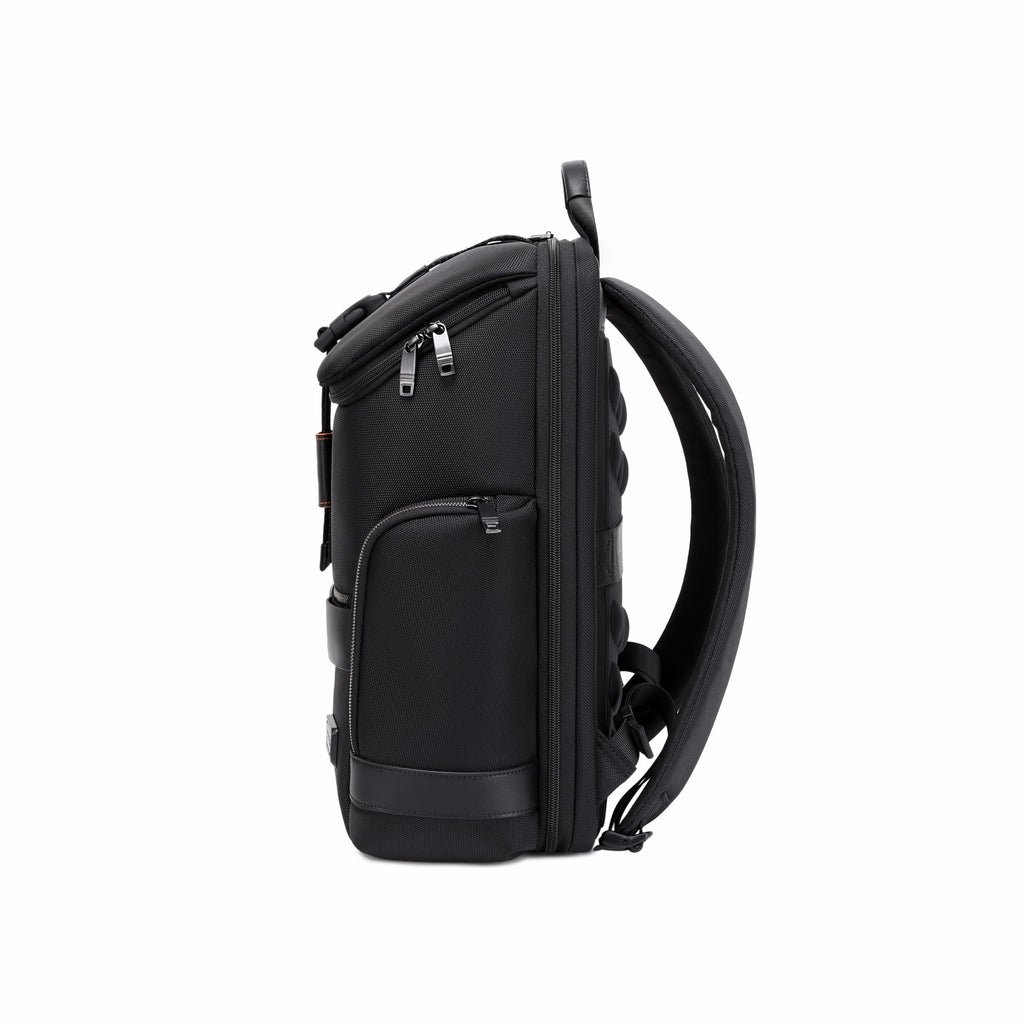 Black backpack on a white background