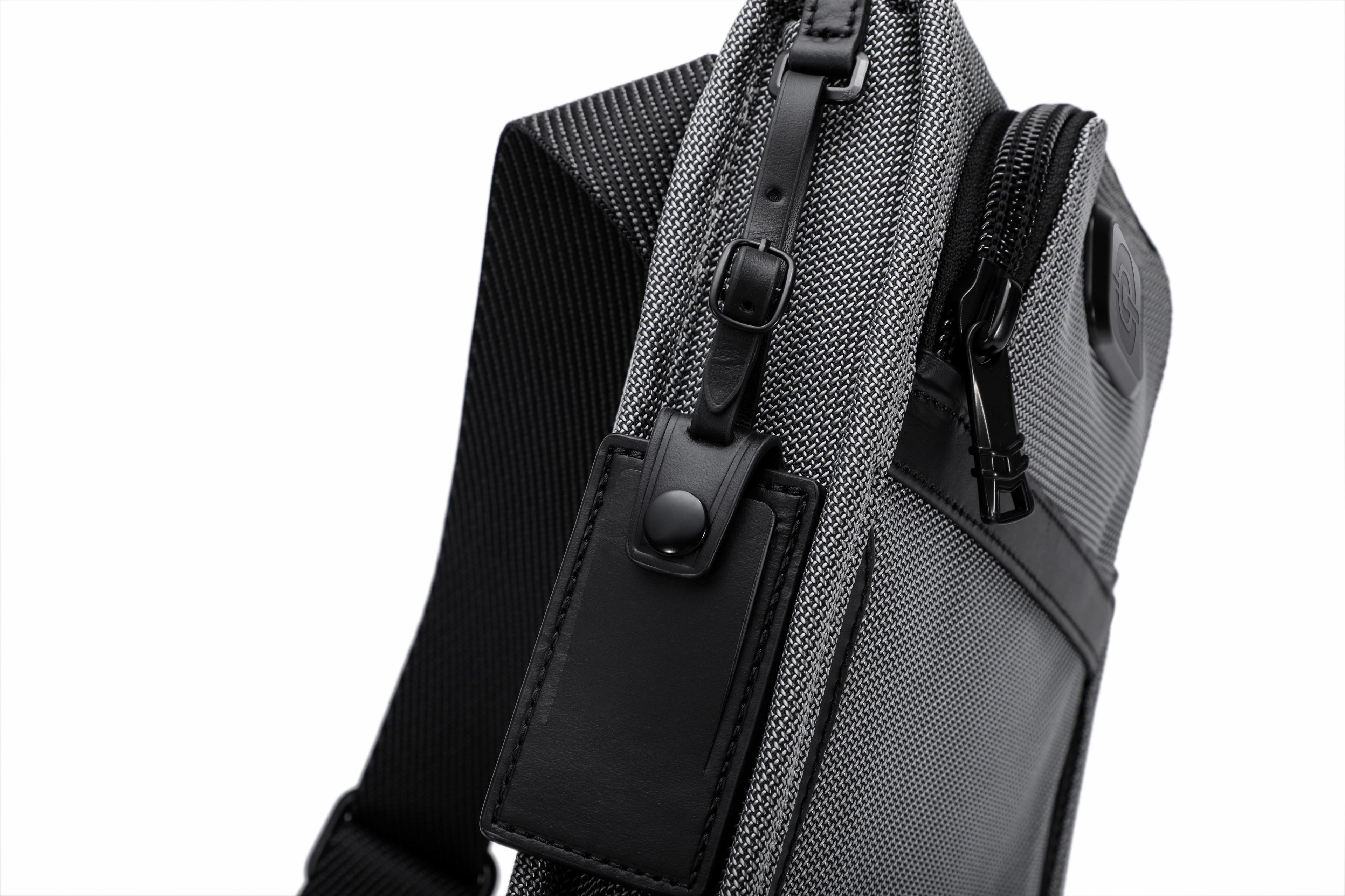 Q-SARTORIA Ballistic Nylon & Genuine Leather Crossbody Bag – Slim Minimalist Shoulder Bag for Travel & Everyday Carry